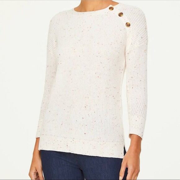 Ann Taylor LOFT Size XXL Flecked Button Detail Sweater Cream Cotton Blend - Picture 1 of 5